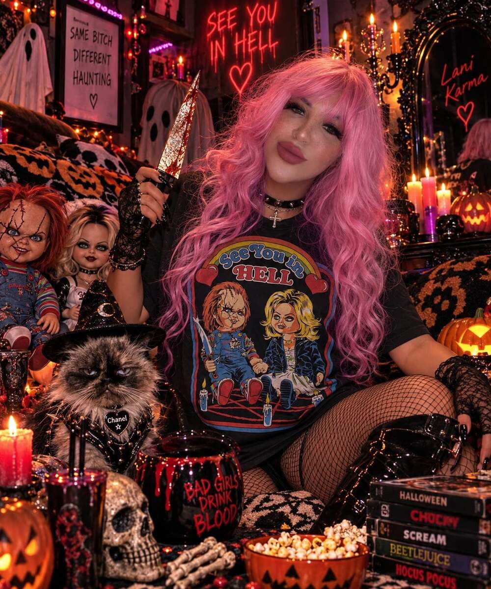 Chucky & Tiffany "See You In Hell" Childs Play T. Shirt Size Large Horror Movie